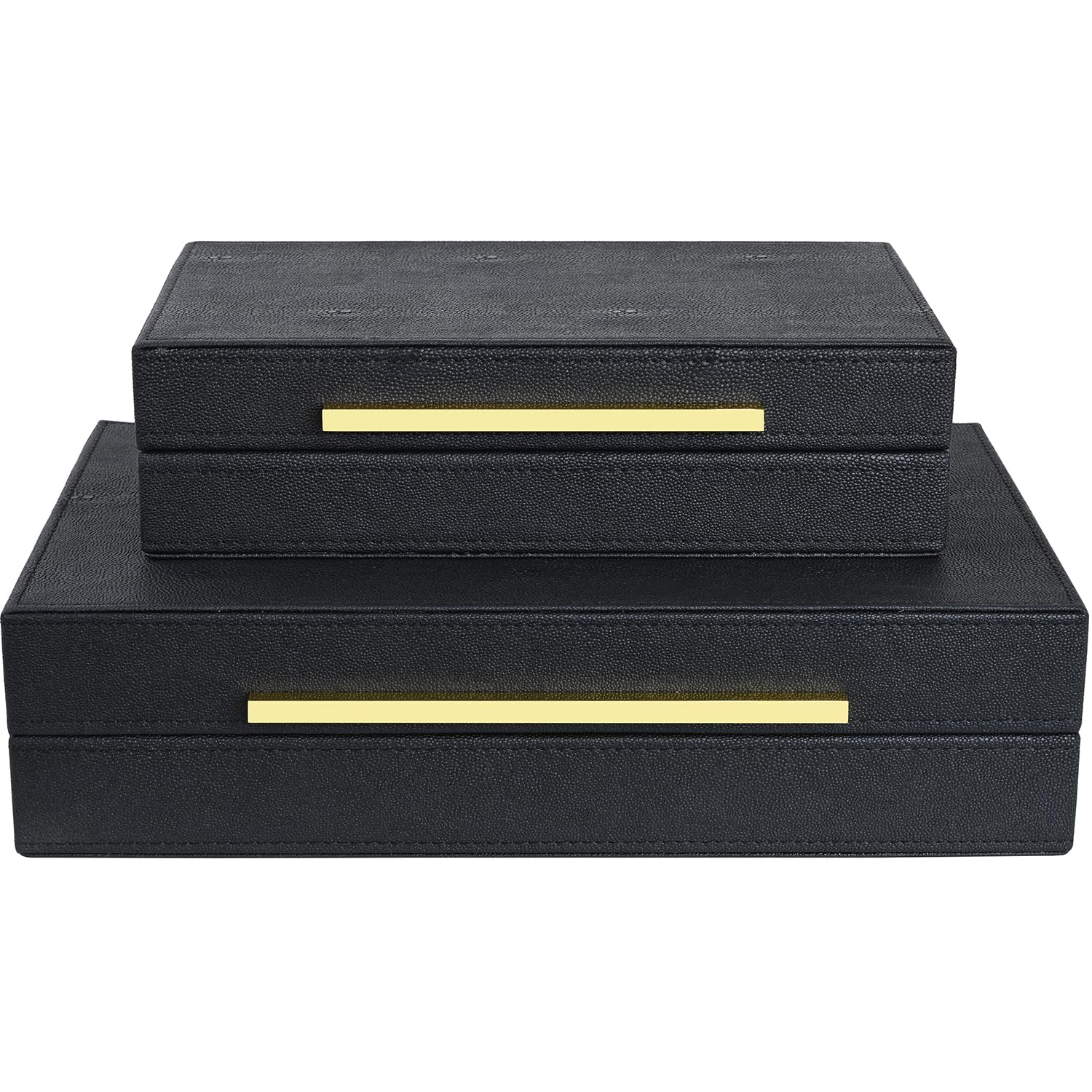 Photo 1 of ZIKOUL Black Shagreen box Set of 2 Faux Leather Decorative Boxes,Large Nesting Storage Decorative Boxes with Lids for Modern Home Decor Stacking Jewelry Box Organizer