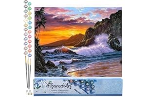 Figured'Art Paint by Numbers for Adults Cliff and Waves 16"x20" - Craft Art Painting DIY Kit Rolled Canvas Without Frame