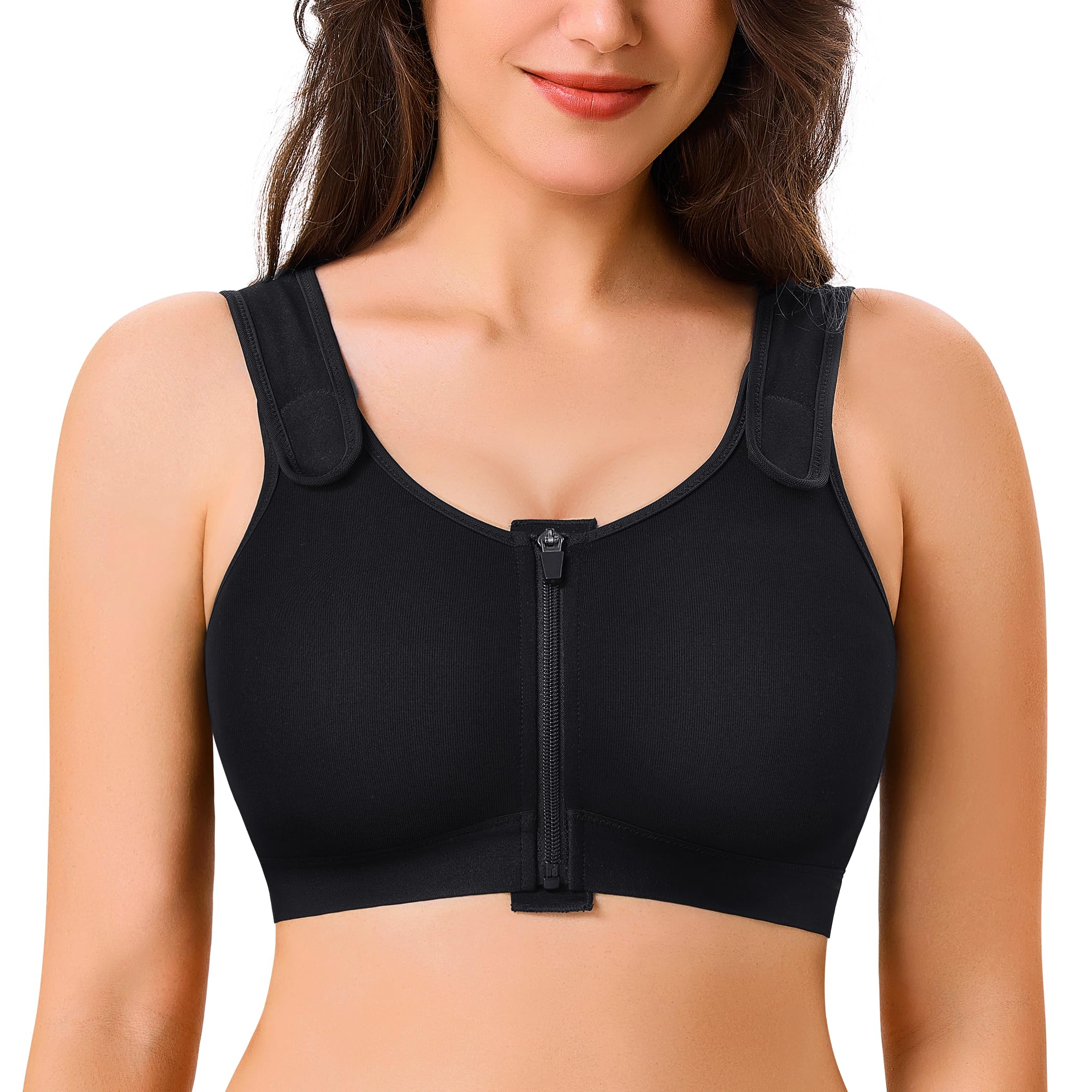 Photo 1 of CYDREAM Zip Front Closure Wireless Bras for Women Full Coverage Post Surgery Compression Back Smoothing Comfort Adjustable (US, Alpha, 3X-Large, Regular, Regular, Black)