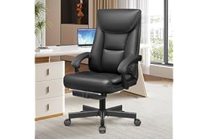 BestEra Ergonomic Office Chair, Big and Tall Executive Home Office Desk Chair, Shiny Leather Swivel Computer Chair with High Back, Wheels, Lumbar Support, Footrest（Black）