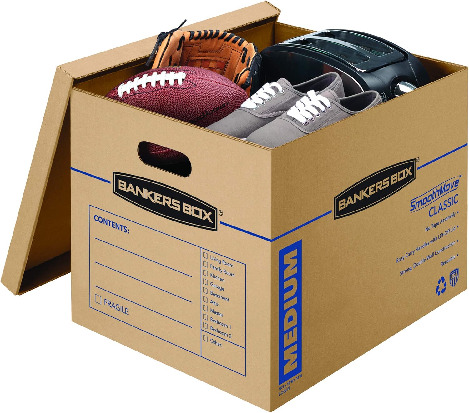 Bankers Box SmoothMove Classic Moving Boxes, Tape-Free Assembly, Easy Carry Handles, Medium, 18 x 15 x 14 Inches, 10 Pack (7717204) : Office Products