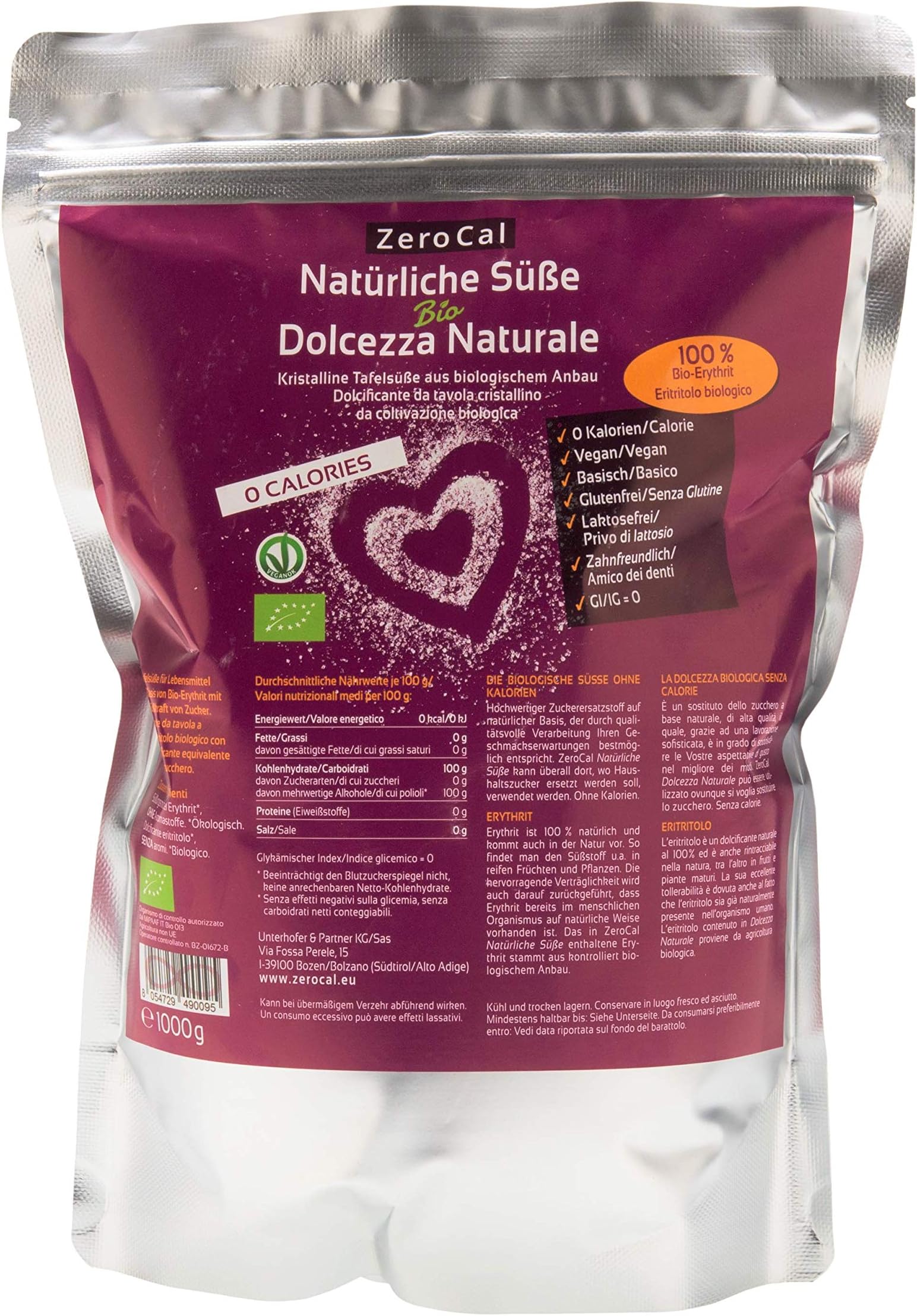 Organic Certified Sweetener ERYTHRITOL - Natural Sweetness - 1.000g (35 oz)