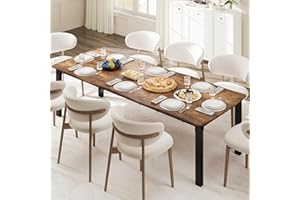 Dining Table for 6–8 People – Rustic Wave Irregular Edge Table with Thick MDF Top and Metal Frame, Waterproof & Scratch-Resis