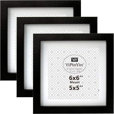YiPinYin Black 6x6 Square Picture Frame Set of 3 with Mount 5x5 inch