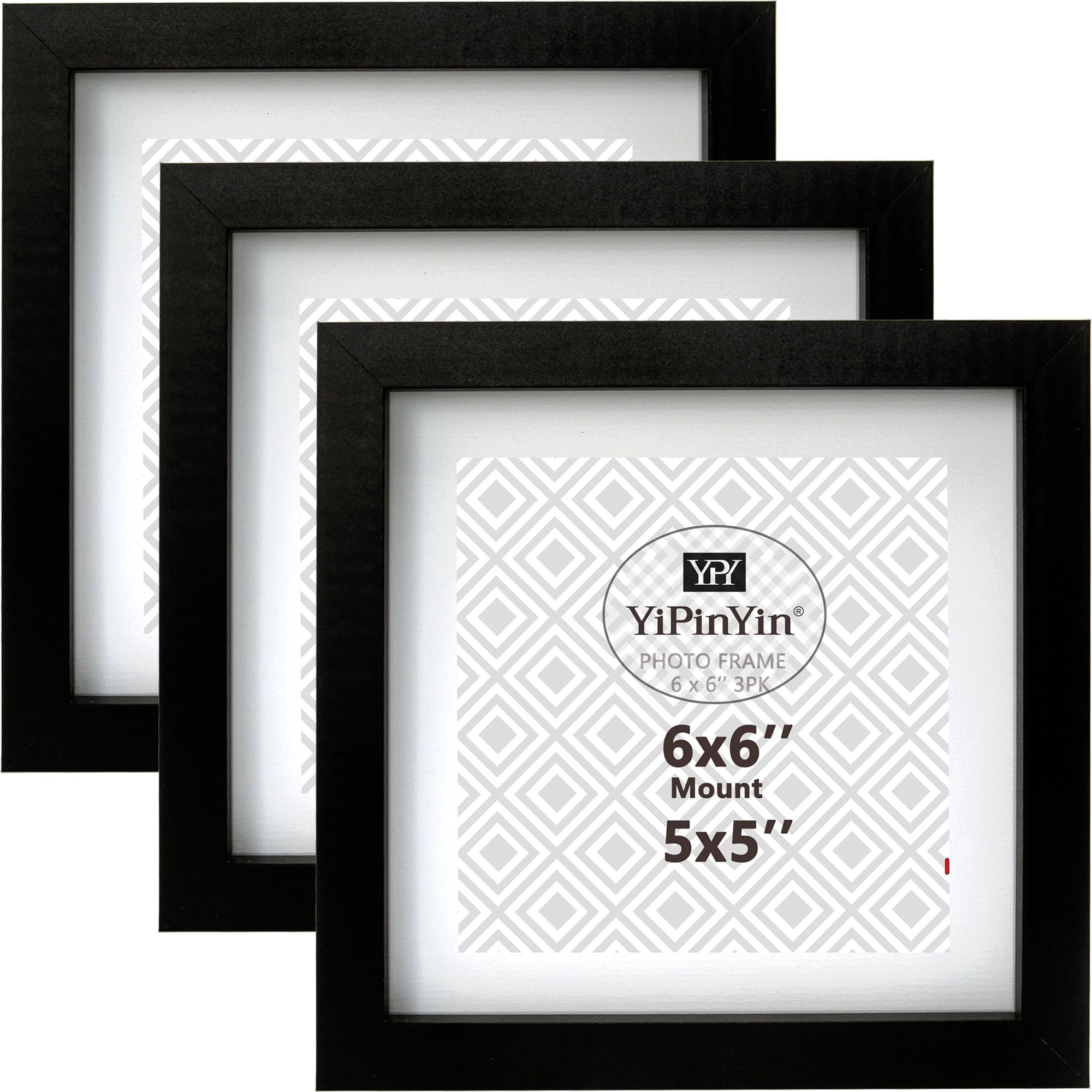 Black 6X6'' (15x15cm) Square Picture Frame Set of 3,with Mount for 5x5'',Garllery 5x5'' Picture Frame, 6x6'' Photo Frames For Wallmounted & DeskTop