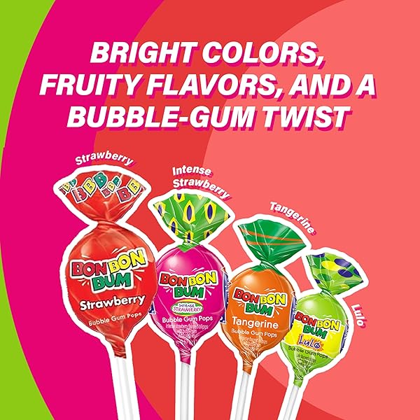 COLOMBINA BON BON BUM ASSORTED LOLLIPOPS FRUIT HARD CANDY, INDIVIDUALLY WRAPPED SWEET FRUIT POPS, 48 COUNT (PACK OF 1)