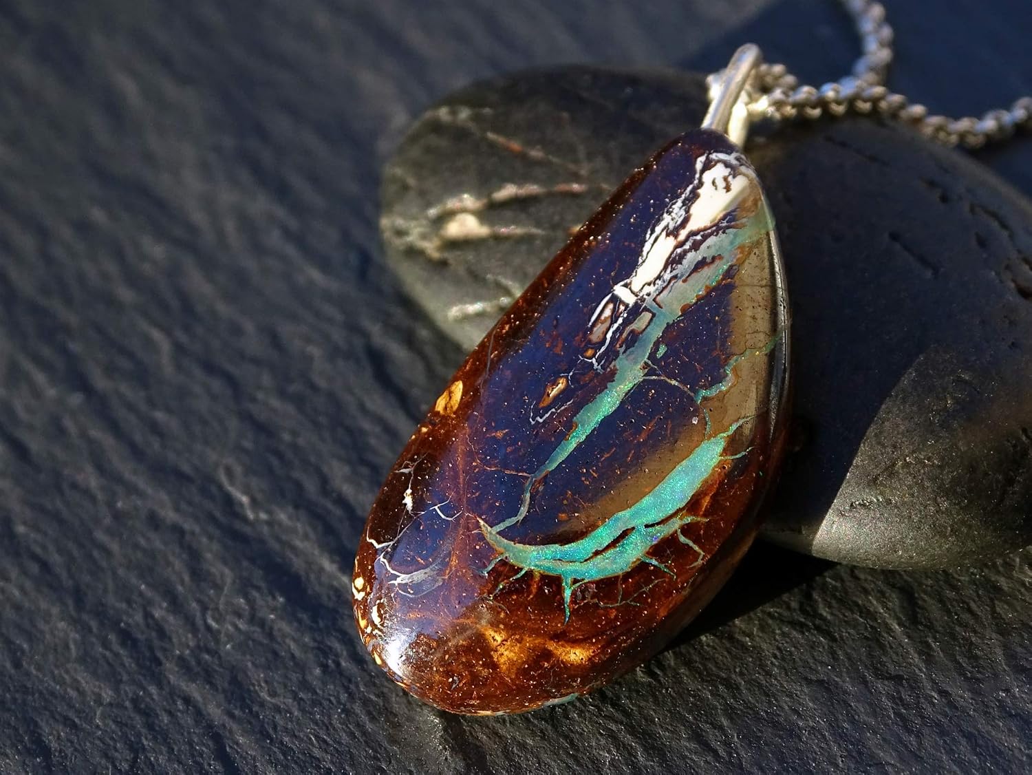 boulder opal pendant silver, natural opal