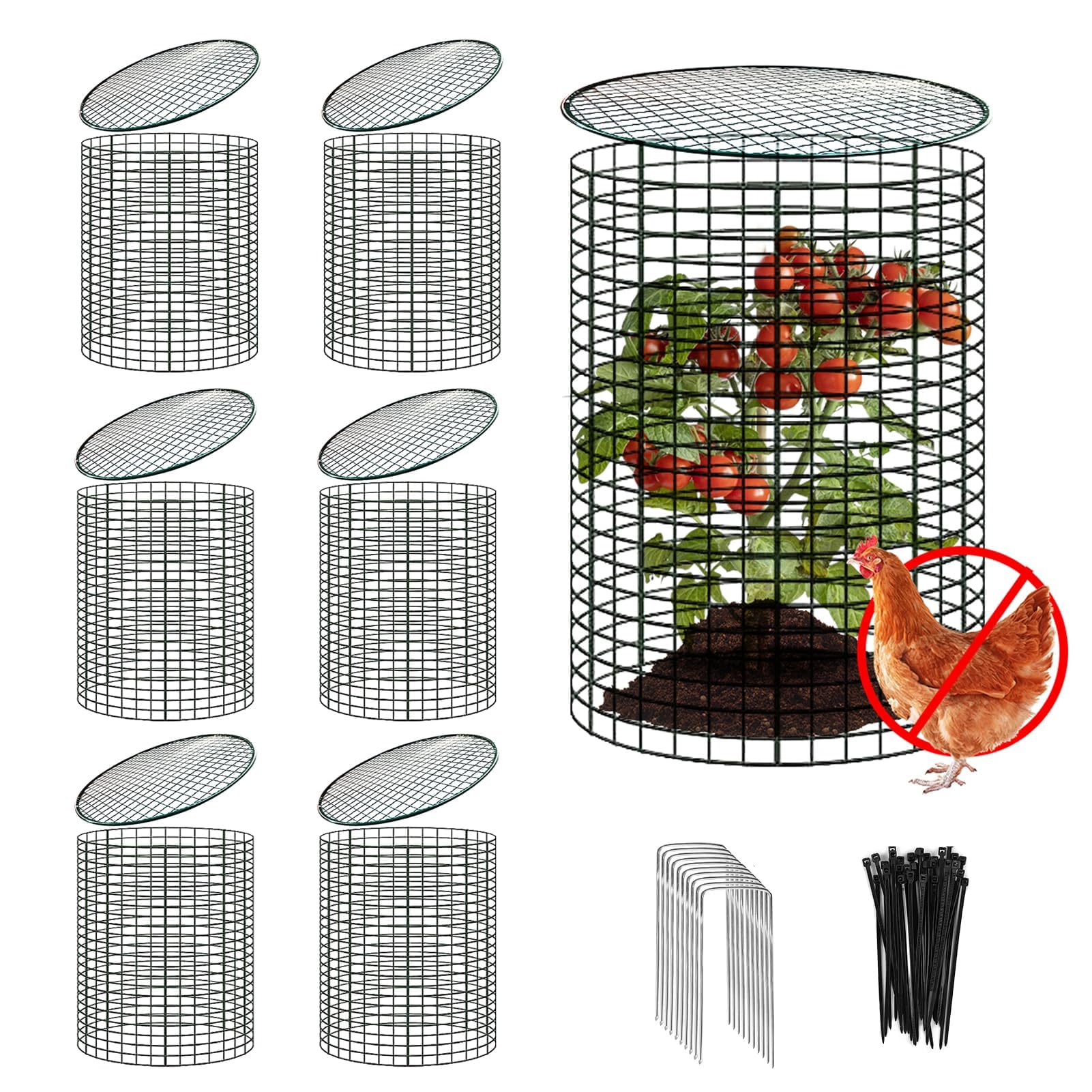 Photo 1 of 6 Sets of 24'' x 12'' Garden Plant Protectors from Animals with Detachable Covers, Metal Plant Cage Chicken Wire Cloche with Ground Stakes and Nylon Tie, Wire Plant Cage to Keeping Bunny Animals Out