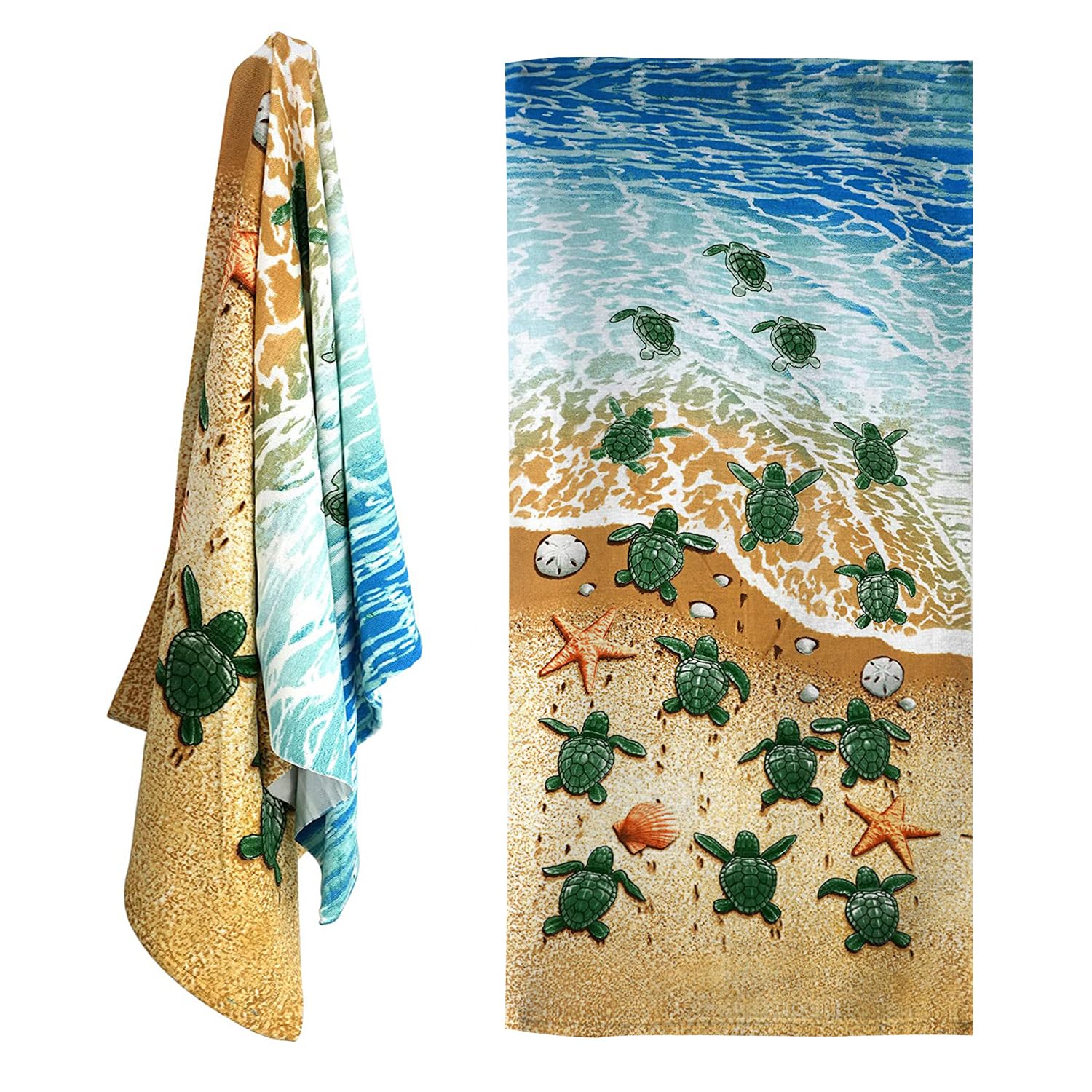 GEEZY Microfibre Beach Towel, Turtles Design - Quick Drying, Lightweight, Sand-Free, Large & Durable, Summer Design - Beach Essentials for Travel, Holiday, Swimming, Sauna, Adults & Kids, 70x140cm — image 1