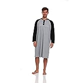 London Polo Mens Nightshirt - Long Sleeve Lounge, Sleep Henley Shirt Pajama - Mens Nightgown/Big Sleeping Top, Black