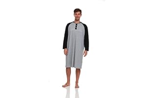 London Polo Mens Nightshirt - Long Sleeve Lounge, Sleep Henley Shirt Pajama - Mens Nightgown/Big Sleeping Top, Black