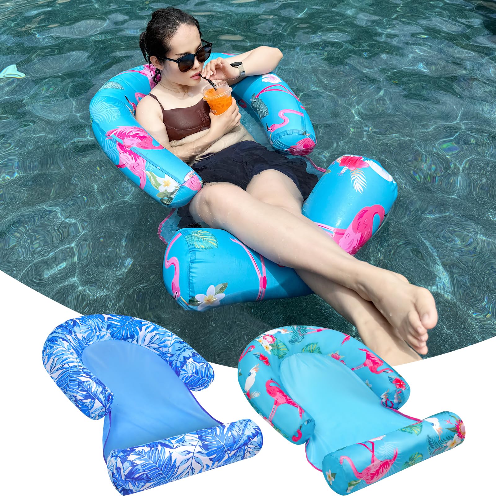 Photo 1 of 2 Pack Pool Floats Adult, Pool Lounger Float Raft Floating Chair with Leg-Rest, Adult Pool Float Chair for Swimming Pool, Beach, Lake
