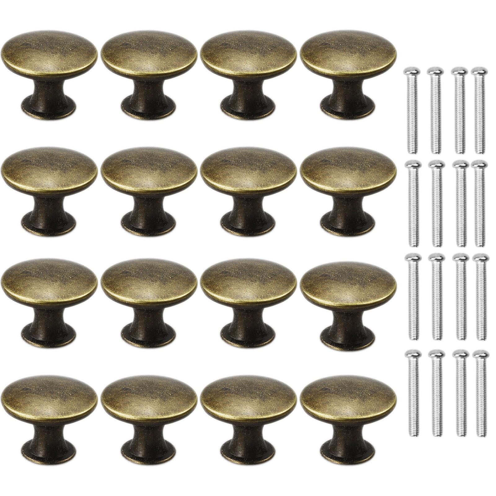 16 Pcs Round Drawer Knobs Bronze Kitchen Cabinet Drawers with Screws, Vintage Copper Round Knobs Handles for Drawer Wardrobe Cupboard Door