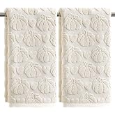 Artoid Mode 2 Pcs Beige 3D Heart Pumpkin Jacquard Hand Towels for Bathroom | Autumn Fall Thanksgiving,13.7 x 29.5 Inch,100% Cotton,Soft &amp; Absorbent Bathroom Decor Towels