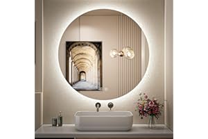 FTOTI 32 Inch LED Backlit Round Mirror for Vanity,Dimmable Lighted Bathroom 6000K Wall Mounted Mirror with Lights,Anti-Fog, Touch Switch and CRI 90+