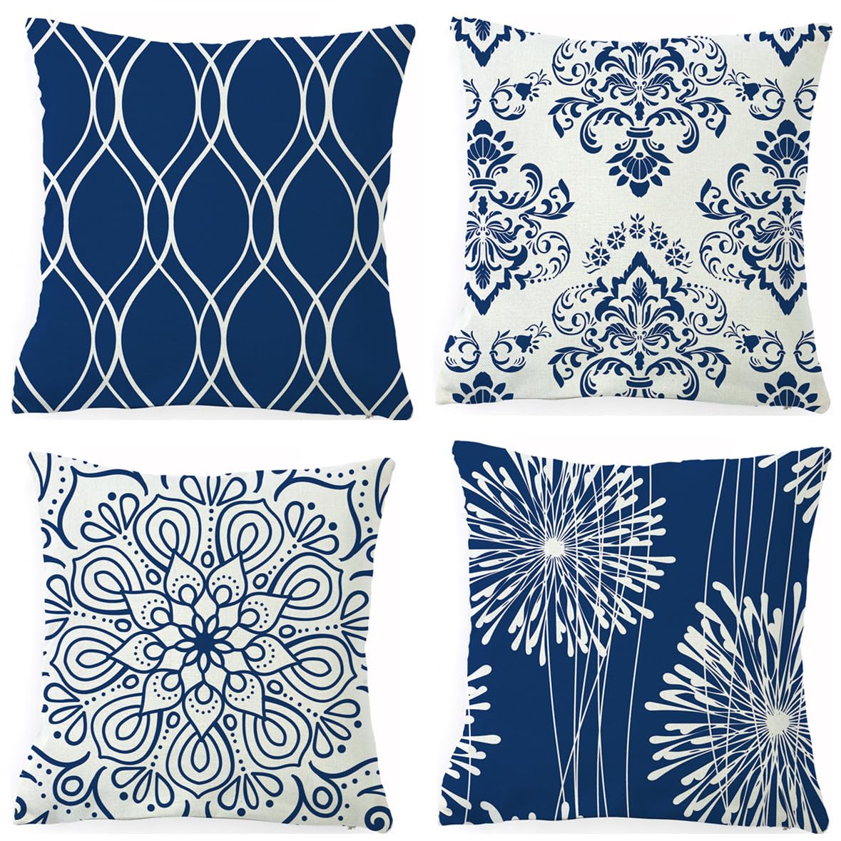 QUALKNOY Set of 4 Cushion Covers 18"x18" Navy Blue Modern Boho Decorative Throw Pillow cases 45 x 45cm for Sofa Living Room Garden Outdoor Home Decor Pillowcases