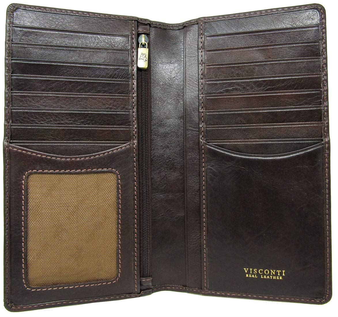Visconti High End Veg Tanned Leather Tuscany Breast Pocket Long Wallet Cash Card ID Holder RFID Anti Theft TSC45 (Brown)