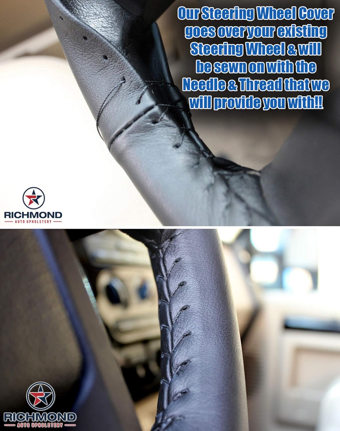 ford upholstery auto on 2 Stitch Black Richmond Auto Upholstery Compatible With 09 14 Ford F 150 Lariat Fx4 Fx2 Genuine Leather Steering Wheel Cover Automotive Steering Covers