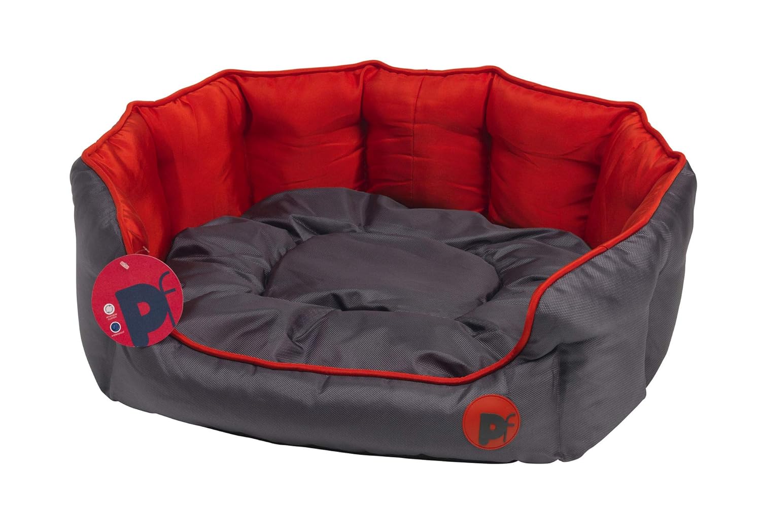 Petface Waterproof Oxford Pet Bed Puppy Dog Luxury Bedding Reversible Cushion Oval Small (Red