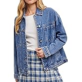Bozanly Women's Classic Denim Jacket Trendy Long Sleeve Button Down Distressed Jean Jackets Outwear