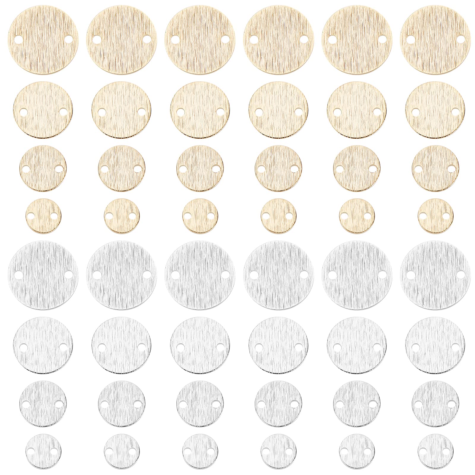 PH PandaHall 80pcs Flat Round Links 8 Styles Brass Blank Tag Link Connectors 4 Sizes 6/8/10/12mm Textured 24K Gold Plated Metal Charm Links for Earring Necklace Bracelet Making, Golden/Platinum