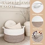 TIMEYARD XXXLarge Cotton Rope Basket White Brown 55x55x35cm Handles view 7