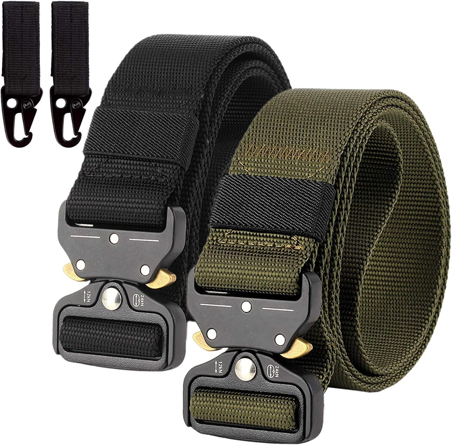 Chalier (2 Pack) Mens Tactical Belt Canvas Military Belt Nylon Heavy Duty Waist Belts for men with Quick Release Buckle 125 CM * 3.8 CM