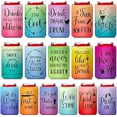 SiliFine 16 Pcs Funny Can Coolers Sleeves 12 oz Beer Can Cover Neoprene Insulated Bottle Soda Cover Coolers Bulk Collapsible Drink Sleeves for Beverages Soda Wedding Summer Events Party Favors