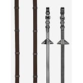LeMieux Webbed Continental Reins - Leather Anti-Slip Hand Stops - Brown/Silver - Cob