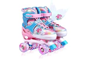 Hualonger Roller Skates,4 Size Adjustable Roller Skates Kids,Light-Up Wheels and Adorable Cartoon Designs, Multiple Layers of Protection for Girls and Boys,Suitable Indoor Outdoor