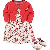 Hudson Baby baby-girls Cotton Dress, Cardigan and Shoe Set