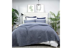 ELEGANT LIFE HOME Cotton Yarn Dyed Chambray Collection Cotton Fill - Lightweight Channel Stitch Stitching Bedding Quilt, Queen Blue Color, 90’’ x 90’’