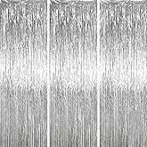 Voircoloria 3.3 x 6.6 ft Foil Fringe Backdrop Curtains, Tinsel Streamers Party Decorations, Fringe Backdrop for Birthday, Baby Shower, Gender Reveal, Graduation (3, Silver)