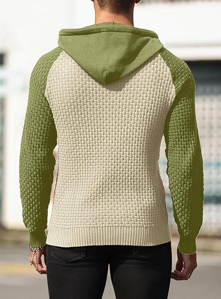 ZAITUN MENS HOODED SWEATSHIRT LONG SLEEVE SOLID KNITTED HOODIE PULLOVER SWEATER GREEN KHAKI
