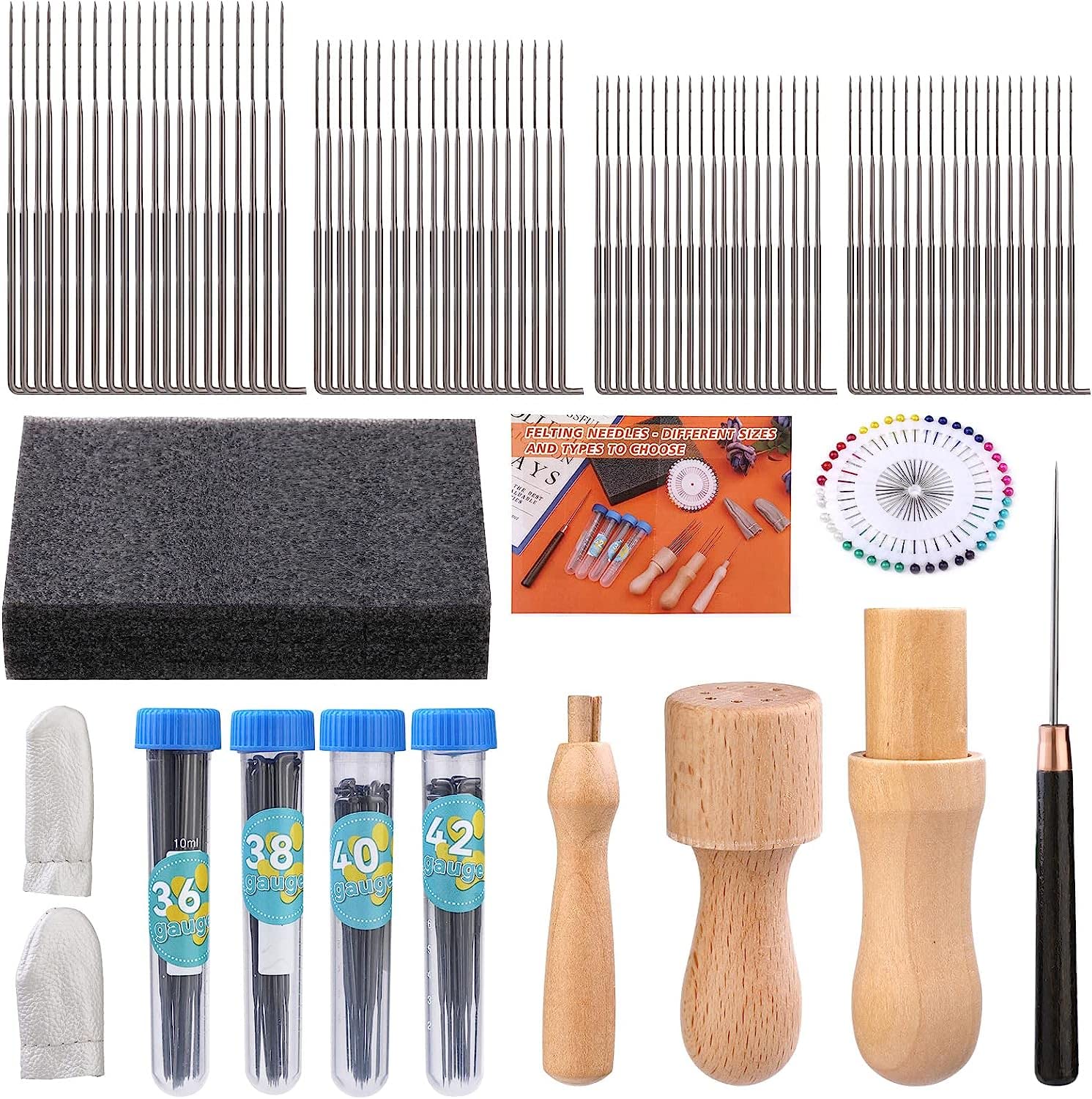 SUVSOON 126 PCS Needles Felting Tools, Wool Felting Tool Kit with 4 Sizes Felting Needles, 3 Models of Wooden Handles Needle Felting Kit for Beginner DIY Felting Projects, silver, (CZ-02)
