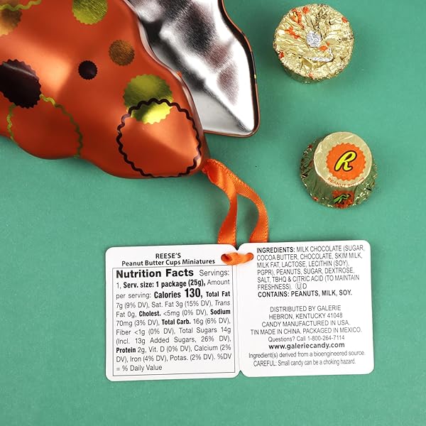GALERIE REESE’S 2024 CHRISTMAS STOCKING STUFFER, TREE SHAPED TIN ORNAMENT FILLED WITH INDIVIDUALLY WRAPPED CHOCOLATE PEANUT BUTTER CUPS, .9 OUNCES
