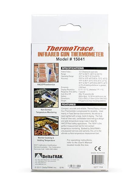 DELTATRAK 15041 THERMOTRACE INFRARED GUN THERMOMETER WITH LASER 12:1