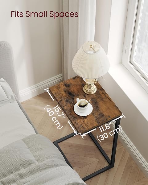 VASAGLE C-SHAPED END TABLE, SET OF 2, SIDE TABLE FOR SOFA, COUCH TABLE WITH METAL FRAME, SMALL TV TRAY TABLE FOR LIVING ROOM, BEDROOM, RUSTIC BROWN AND BLACK ULET355B01