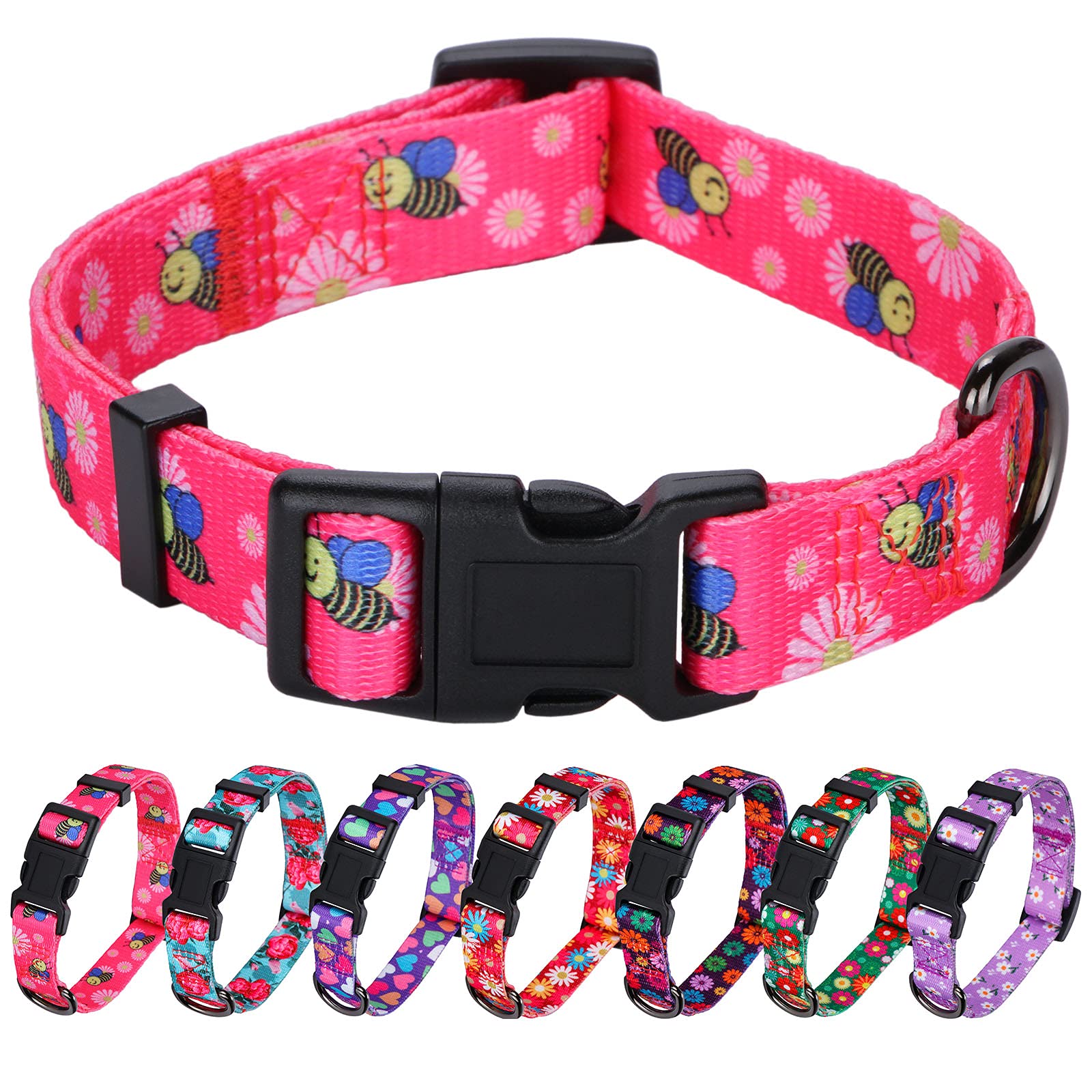 Rhea Rose Pink Dog Collar Summer Daisy and Bees Print for Large Dogs — image 1