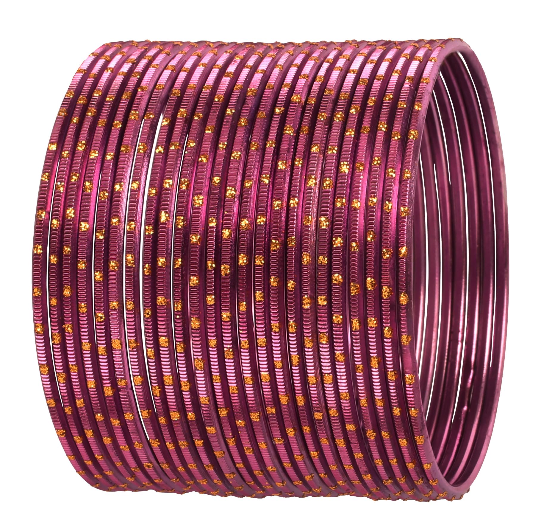 Touchstone New Colorful 2 Dozen Bangle Collection Indian Bollywood Alloy Metal Textured Silky Magenta Designer Jewelry Special Large Size Bangle Bracelets Set of 24 in Antique Gold Tone for Women