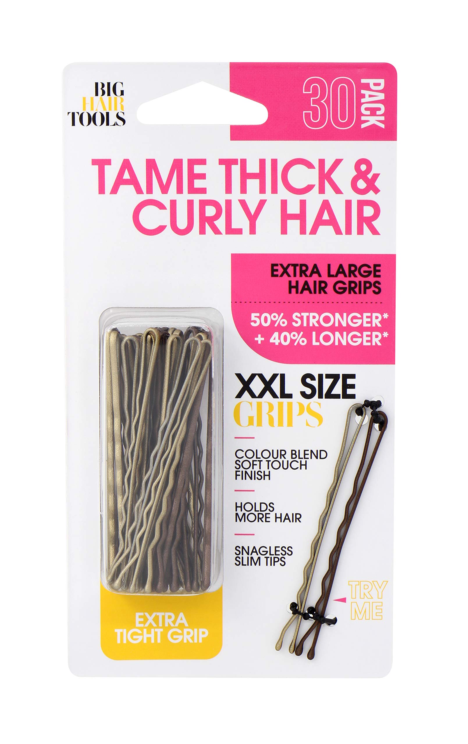 Big Hair Tools XXL Size Hair Grips, Light, Blonde & Brown, Pack of 30
