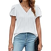 BMJL Womens Dressy Casual Tops Summer Textured Petal Short Sleeve Shirts Business Work Blouses Trendy Outfits 2024