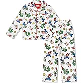 Super Mario Boy's Pajama Set - 2 Piece Boys Flannel Coat Style Matching PJs, Kids Button Down Long Family Christmas Pajamas