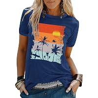 Binshre Beach Shirts for Women Hawaiian Graphic Tees Sunshine Summer Vacation Vintage Tshirt Tops