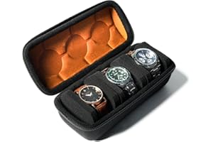 AUKURA watch case for travel and storage, hard 3 slots Watch Roll Organizer for Men and Women(Brown Microfiber Lining)