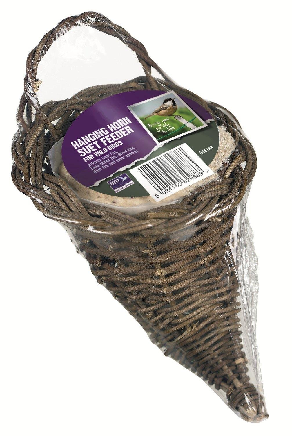 Forestfox Hanging Mini Horn Suet Bird Feeder Pre Filled Natural
