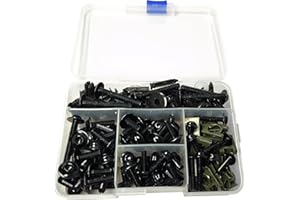 JCSUMRID 210 PCS Motorcycle Fairing Bolt Kit Screws Aluminum Fasteners Washers Nuts Screws Clips for Yamaha Kawasaki BMW Suzuki Honda Dirt Bike Sportbike Chopper Cafe Racer ATV Scooter(Black)