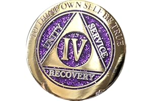 RECOVERYCHIP 4 Year Elegant Glitter Purple Gold Silver Bi-Plated AA Medallion Chip IV