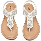 Veittes Women's Bohemian Bling Flat Slide Sandals - Casual Summer Thong Sandals with Rhinestone Decor, Rubber Sole, Lightweight & Comfortable Ankle StrapThong Summer Sandals.