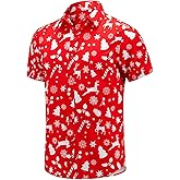 Walsilk Christmas Hawaiian Button Down Shirt for Men Xmas Santa Printed Casual Beach Short Sleeve Shirts